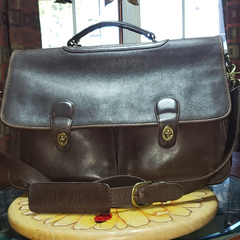 💘🖤💘 Green Fields Shafmaster Brown Full Grain Leather Messenger Barrister Bag
